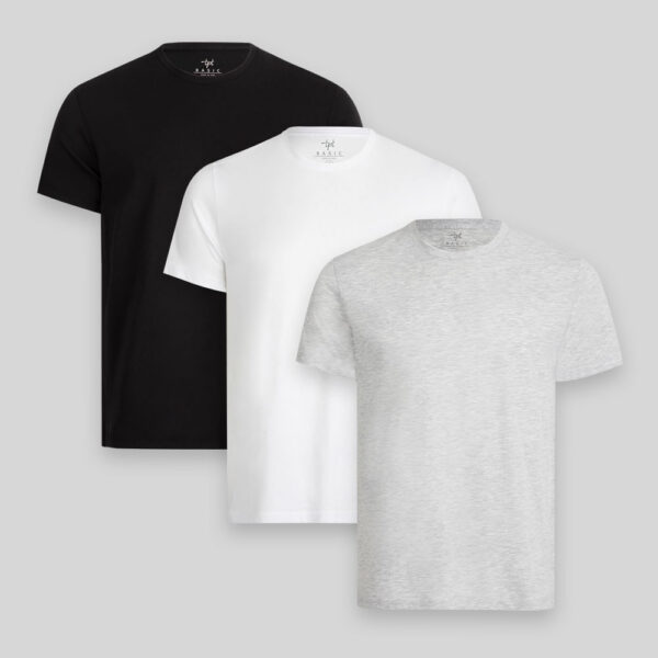 Pack de 3 polos Hombre Cuello Redondo Blanco / Gris Poly / Negro