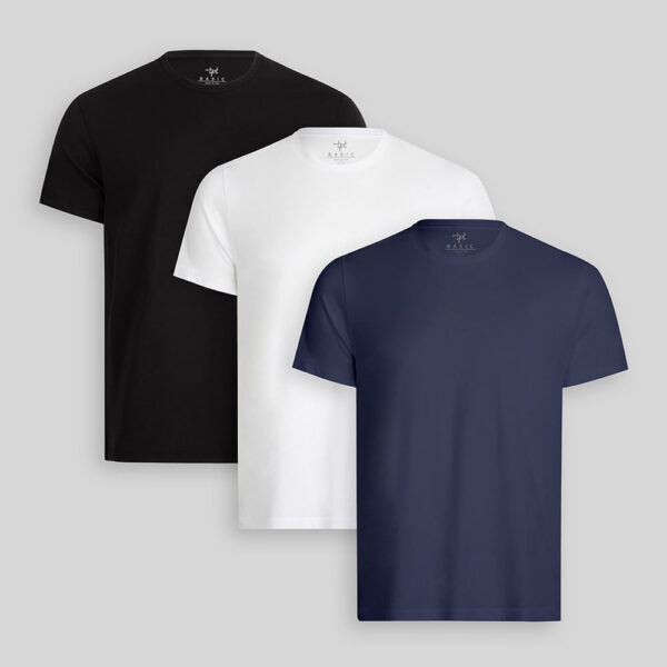 Pack de 3 polos Hombre Cuello Redondo Blanco / Negro / Azul Oxford