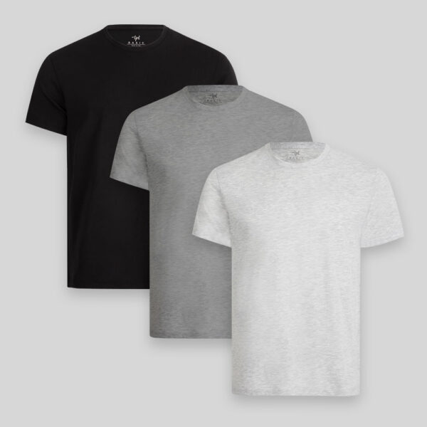 Pack de 3 polos Hombre Cuello Redondo Gris Poly / Negro / Plomo Melange