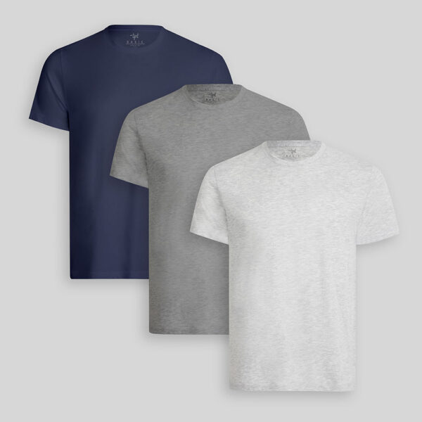 Pack de 3 polos Hombre Cuello Redondo Gris Poly / Azul Oxford / Plomo Melange