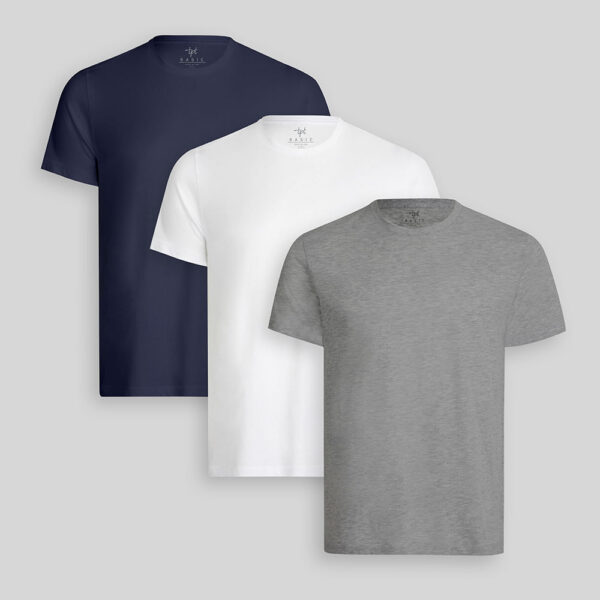 Pack de 3 polos Hombre Cuello Redondo Blanco / Azul Oxford / Plomo Melange