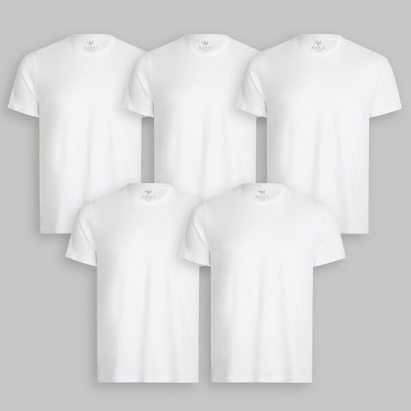 Pack de 5 polos Cuello Redondo Blanco