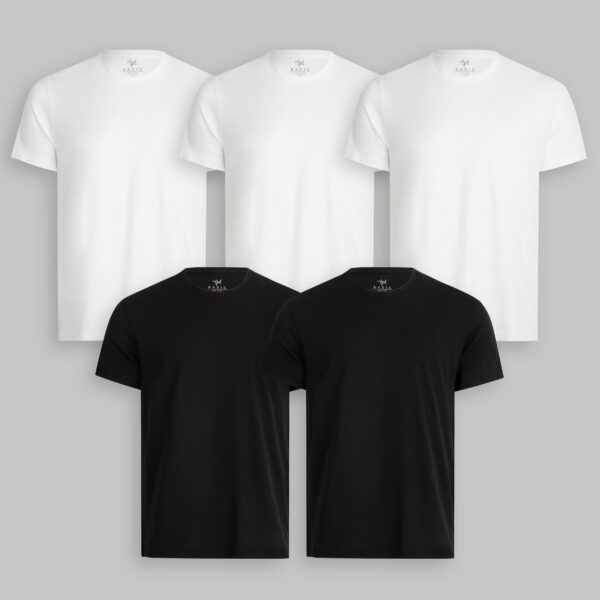 Pack de 5 polos Cuello Redondo Blanco / Negro