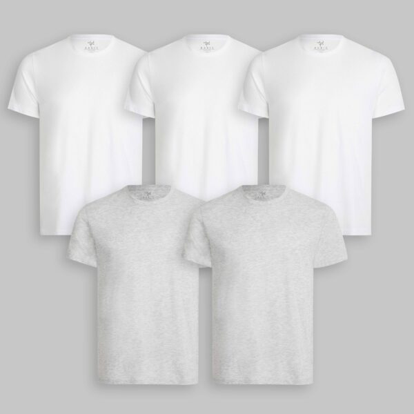 Pack de 5 polos Cuello Redondo Blanco / Gris Poly