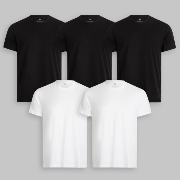 Pack de 5 polos Cuello Redondo Negro / Blanco