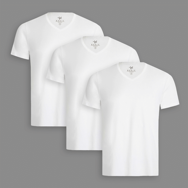 Pack de 3 polos Hombre Cuello V Blanco