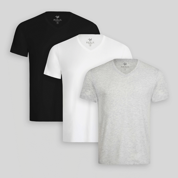 Pack de 3 polos Hombre Cuello V Blanco / Gris Poly / Negro