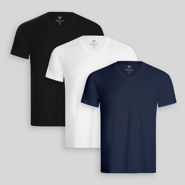 Pack de 3 polos Hombre Cuello V Blanco / Negro / Azul Oxford