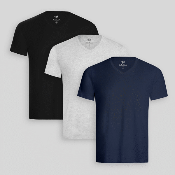 Pack de 3 polos Hombre Cuello V Gris Poly / Negro / Azul Oxford