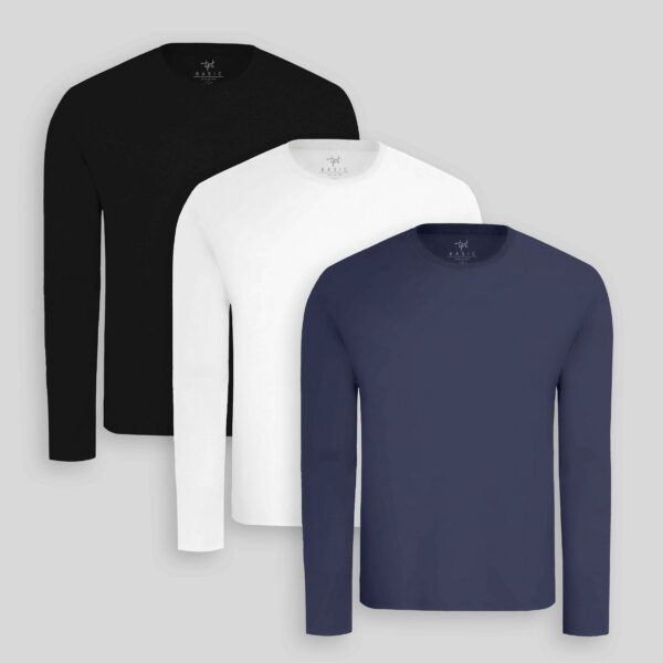 Pack de 3 polos manga larga Blanco Optico / Negro / Azul Oxford