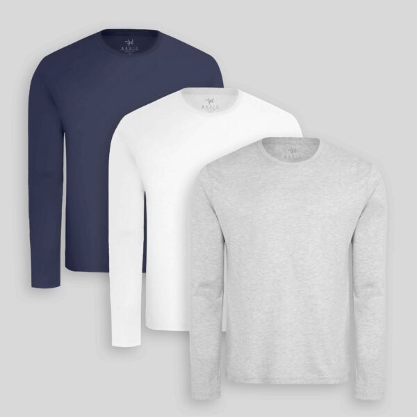 Pack de 3 polos manga larga Blanco Optico / Gris Poly / Azul Oxford