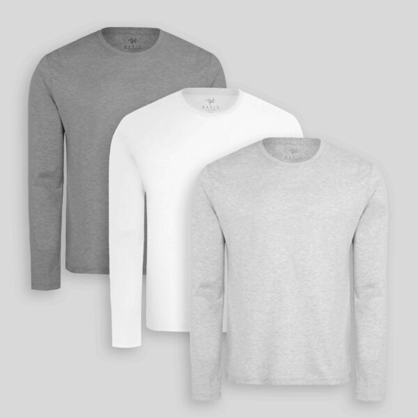 Pack de 3 polos manga larga Blanco Optico / Gris Poly / Plomo Melange