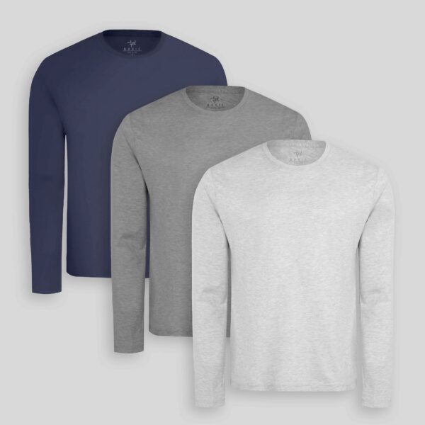 Pack de 3 polos manga larga Gris Poly / Azul Oxford / Plomo Melange