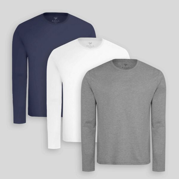 Pack de 3 polos manga larga Blanco Optico / Azul Oxford / Plomo Melange