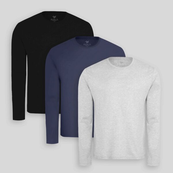 Pack de 3 polos manga larga Gris Poly / Negro / Azul Oxford