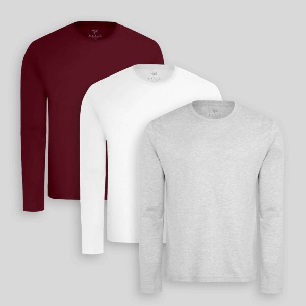 Pack de 3 polos manga larga Blanco Optico / Gris Poly / Guinda Sombra