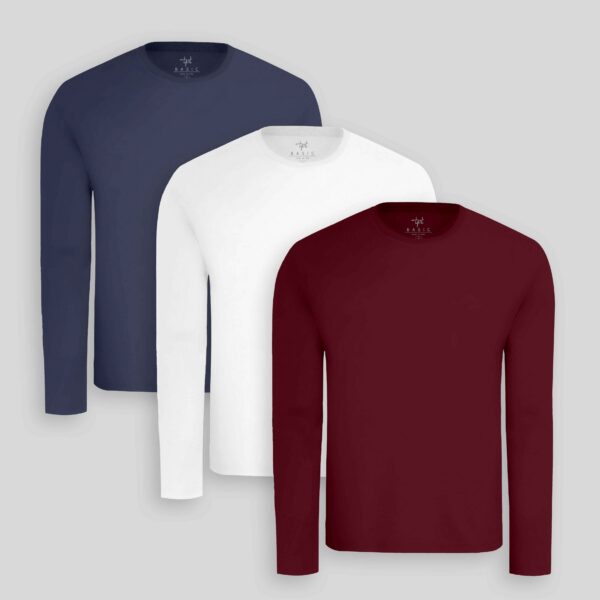 Pack de 3 polos manga larga Blanco Optico / Azul Oxford / Guinda Sombra