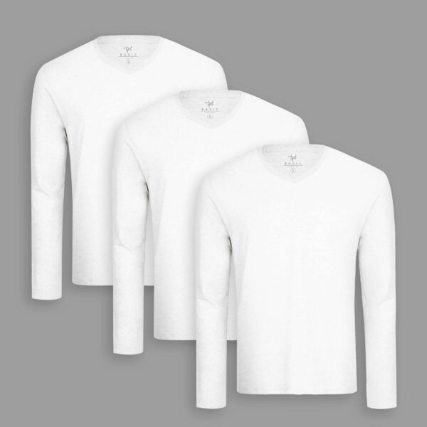 Pack de 3 polos manga larga Cuello V Blanco Optico