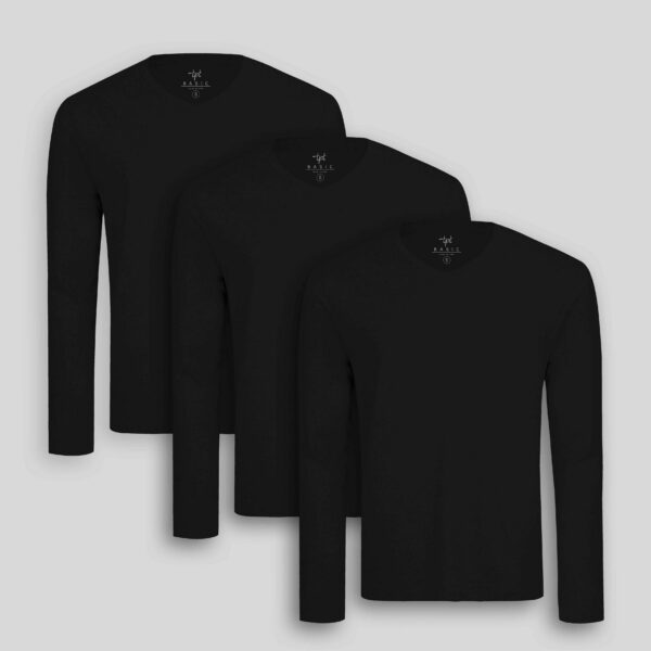 Pack de 3 polos manga larga Cuello V Negro