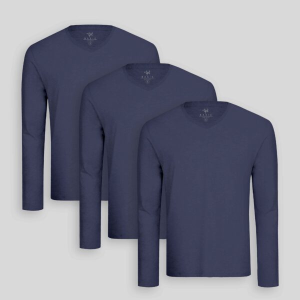 Pack de 3 polos manga larga Cuello V Azul Oxford