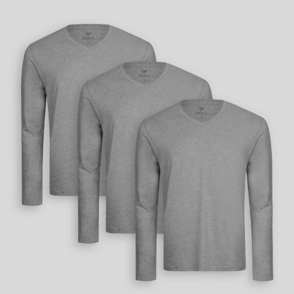 Pack de 3 polos manga larga Cuello V Plomo Melange