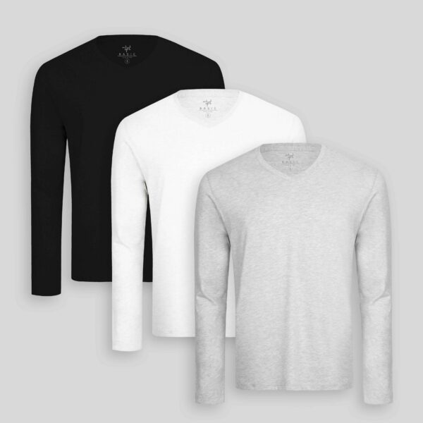 Pack de 3 polos manga larga Cuello V Blanco Optico / Gris Poly / Negro