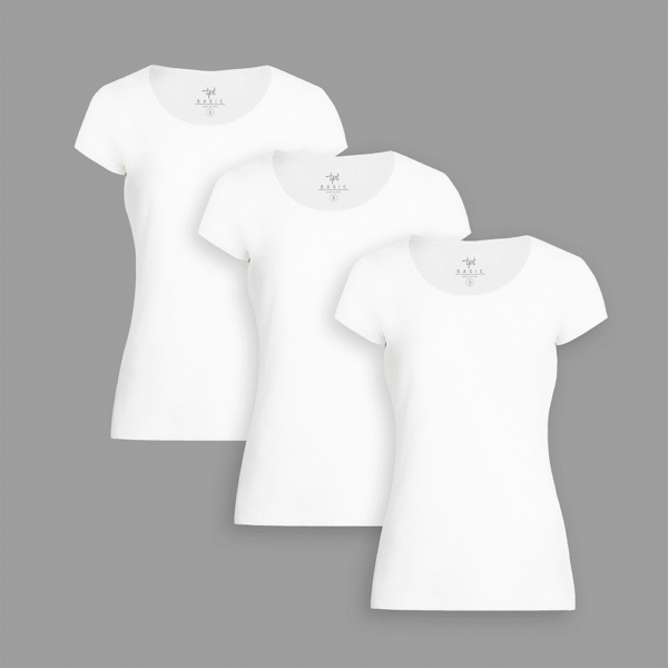Pack de 3 polos Mujer Cuello Redondo Blanco