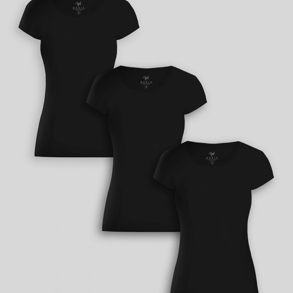 Pack de 3 polos Mujer Cuello Redondo Negro