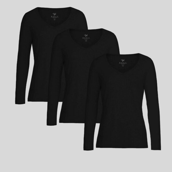 Pack de 3 polos manga larga Cuello V Core Negro