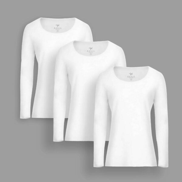 Pack de 3 polos manga larga Cuello Redondo Blanco