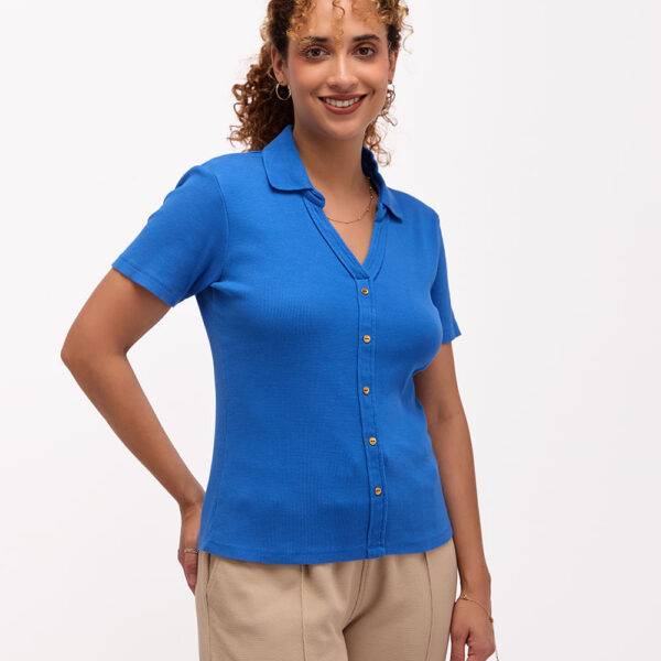 Polo Cuello Camisa Mujer Supriya Azulino French