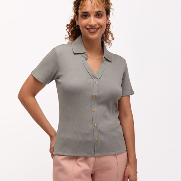 Polo Cuello Camisa Mujer Supriya Plomo