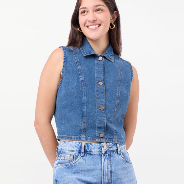 Chaleco Denim Mujer Grecia Total Stone Green